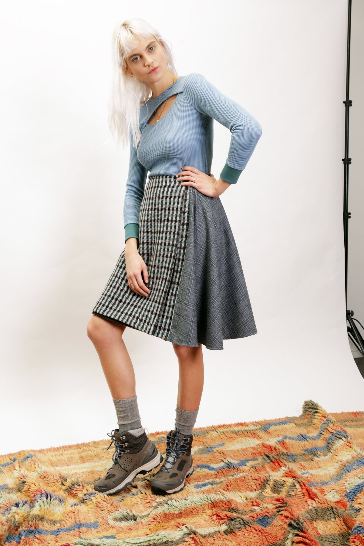 Tillary Skirt in Blue + Grey Check