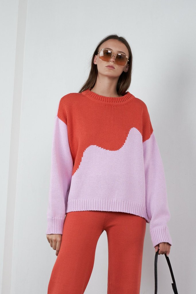 Arthur Oversized Pullover in Spliced Pink/Melon