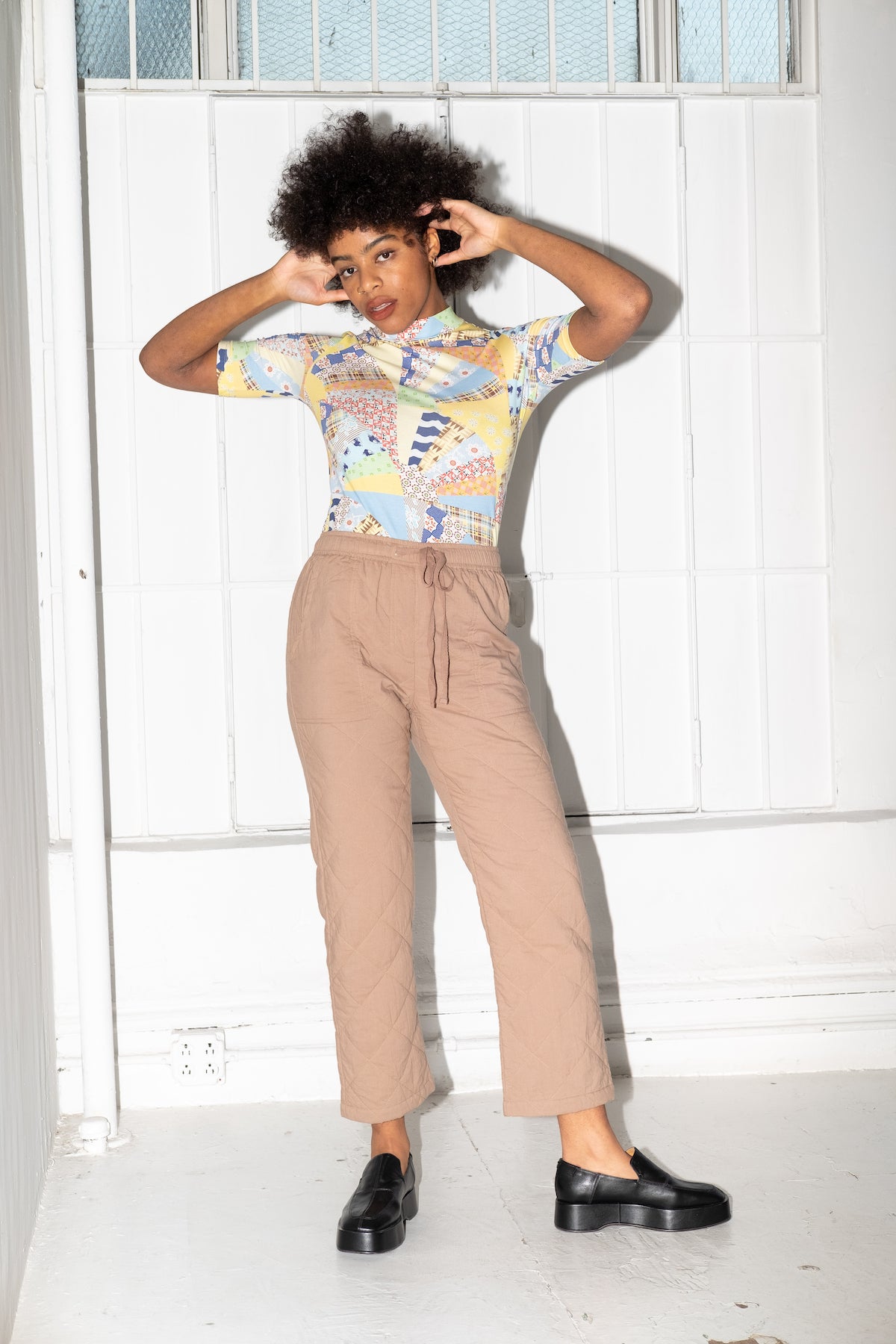 Cozy quilted pant in Tan by Rujuta Sheth