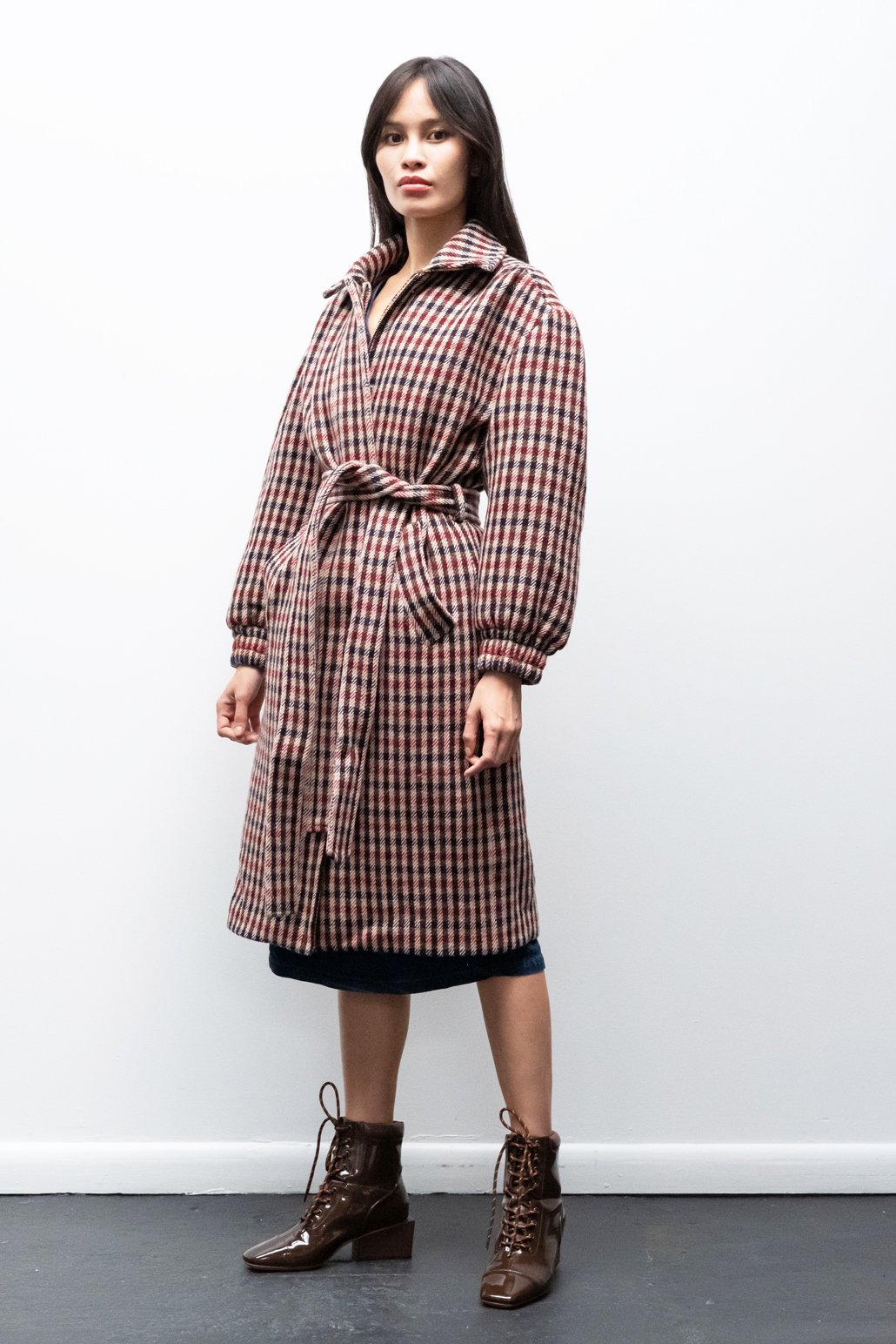Debbie Coat in Red + Brown Check