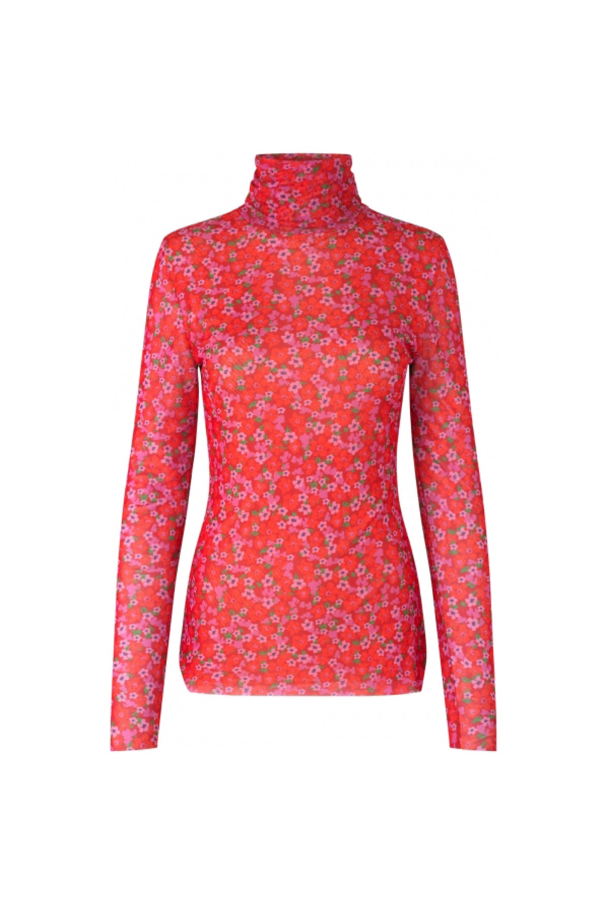 Kobycras Blouse. Orange floral sheer turtleneck from Cras.