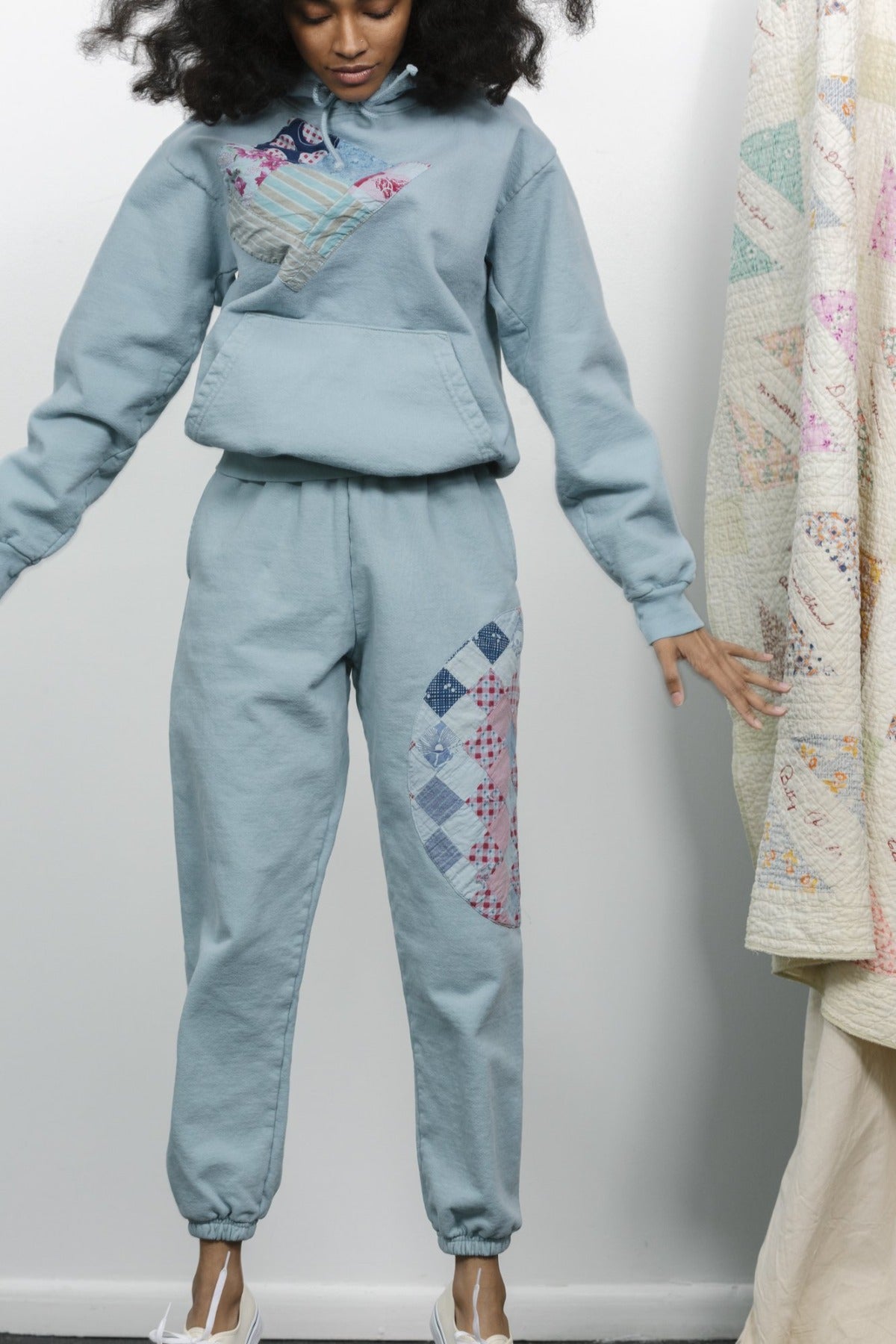 Patchwork Sweatpants in Sky Blue by Carleen