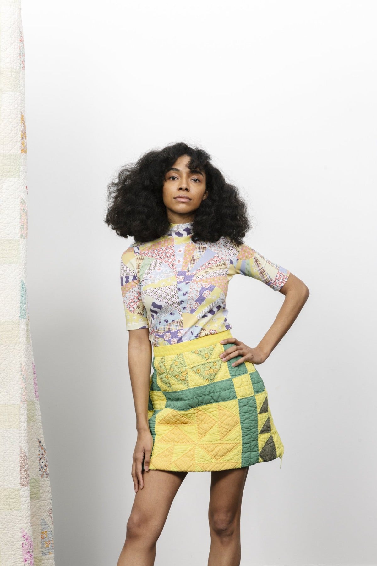 Mock-neck Siren Tee in Fan Cheater Print by Carleen